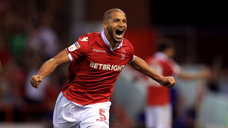 Nottingham Forest's Adlene Guedioura celebrates scoring his side's first goal during the Sky Bet Championship match at the City Ground, Nottingham
