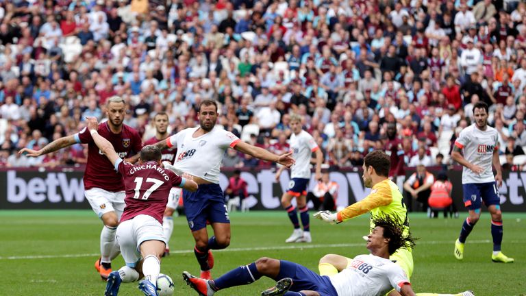 West Ham were awarded a penalty when Nathan Ake brought down Javier Hernandez