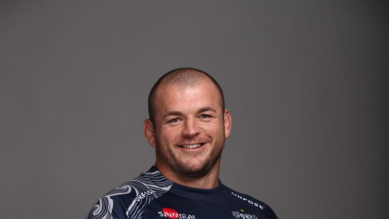 Alexandru Tarus of Sale Sharks poses at a pre-season photoshoot