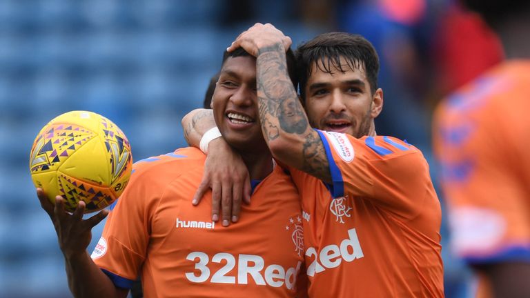 Rangers' Alfredo Morelos at full time with the match ball