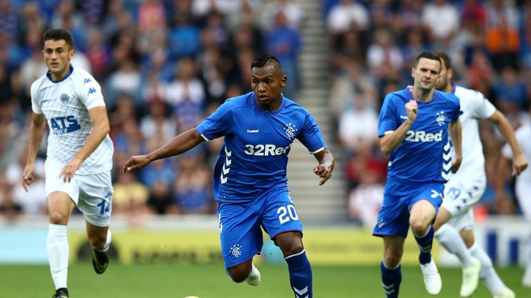 Rangers&#39; Alfredo Morelos against FC Shkupi in the Europa League