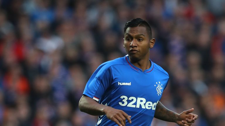 GLASGOW, SCOTLAND - AUGUST 23: Alfredo Morelos of Rangers is seen during the first leg of the UEFA Europa League Play Off match between Rangers and FC Ufa at Ibrox Stadium on August 23, 2018 in Glasgow, Scotland. (Photo by Ian MacNicol/Getty Images)