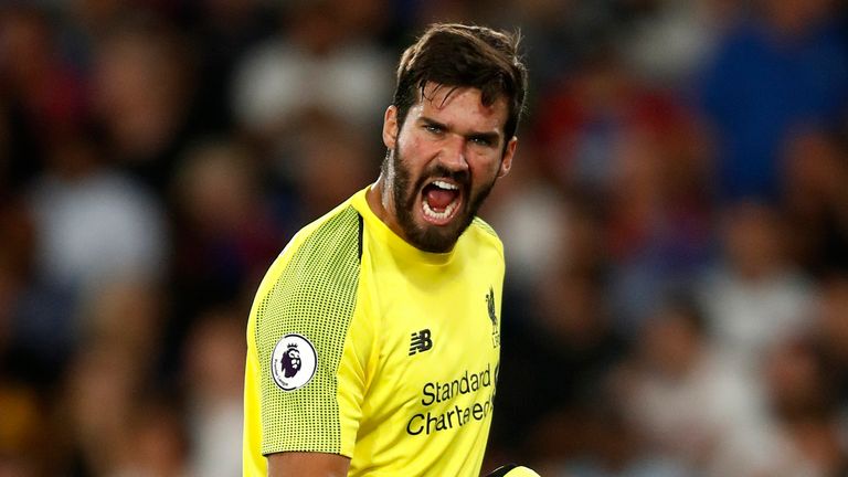 Alisson during the Premier League match between Crystal Palace and Liverpool FC at Selhurst Park on August 20, 2018 in London, United Kingdom.
