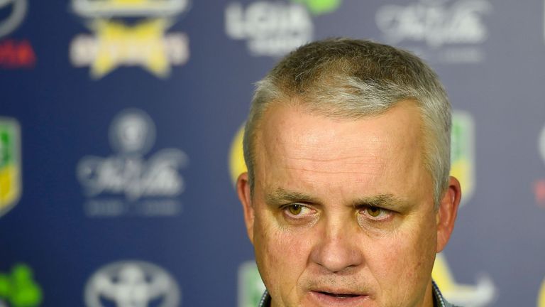 Panthers coach Anthony Griffin speaks at the post match media conference at the end of the round 16 NRL match between the North Queensland Cowboys and the Penrith Panthers at 1300SMILES Stadium on June 24, 2017 in Townsville, Australia.