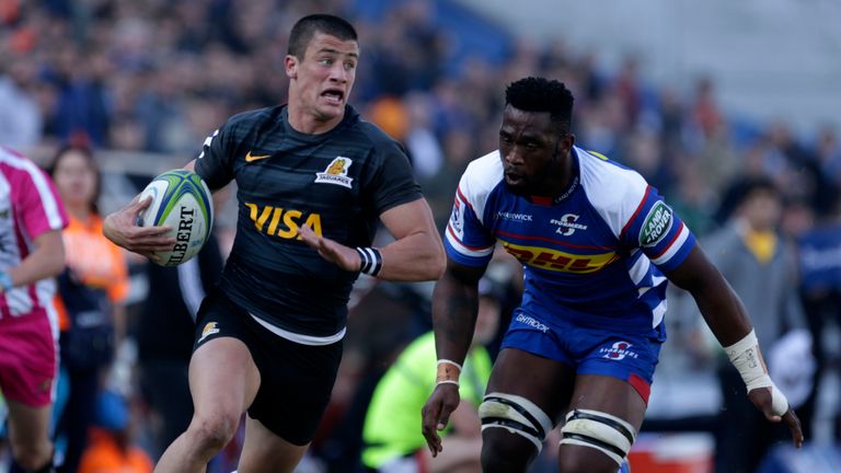 Jaguares wing Bautista Delguy in action during a Super Rugby clash with The Stormers