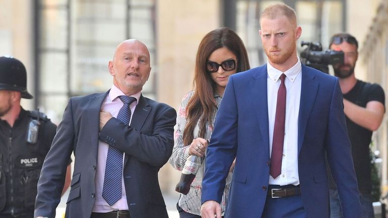 Ben Stokes with his wife Clare Ratcliffe outside Bristol Crown Court
