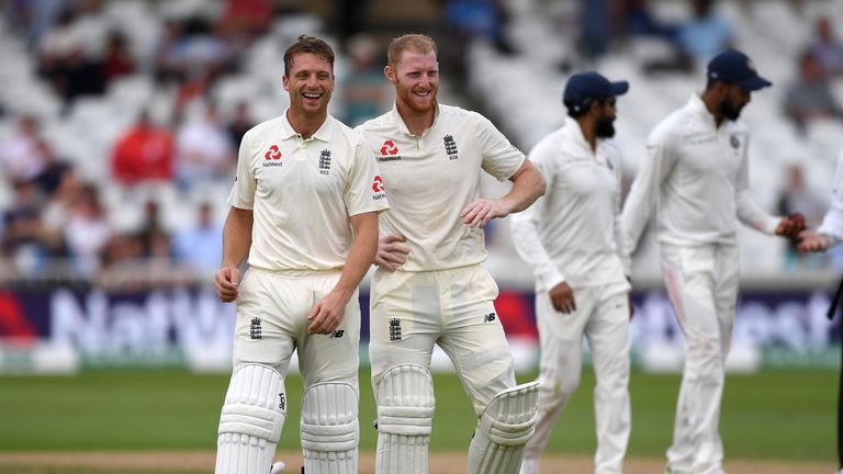 England's Jos Buttler and Ben Stokes during day four of the third Test against India