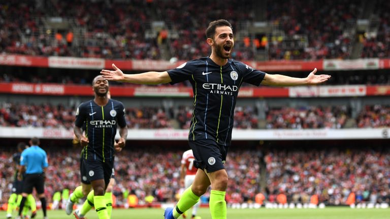 Bernardo Silva celebrates scoring Man City's second goal