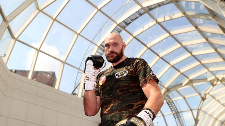 Tyson Fury during a public workout in Belfast