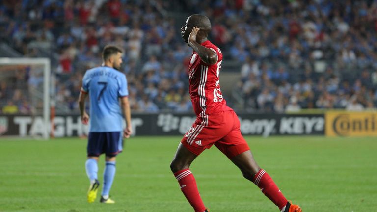 New York Red Bulls forward Bradley Wright-Phillips celebrates his first half goal (Pic: USA Today/MLSsoccer)