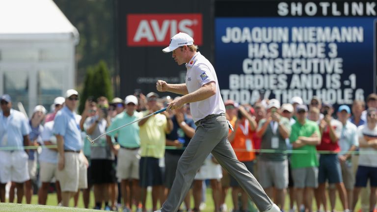 during the first round of the Wyndham Championship at Sedgefield Country Club on August 16, 2018 in Greensboro, North Carolina.