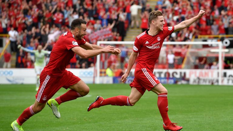 Aberdeen's Bruce Anderson (right) scores the equaliser late on