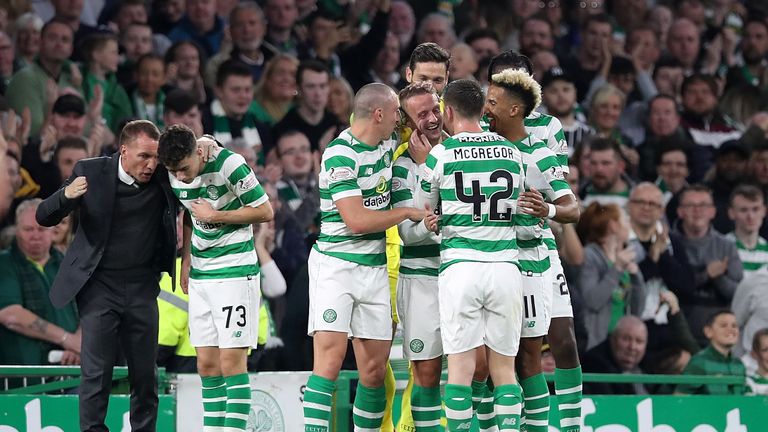 Celtic celebrate Leigh Griffiths' opening goal