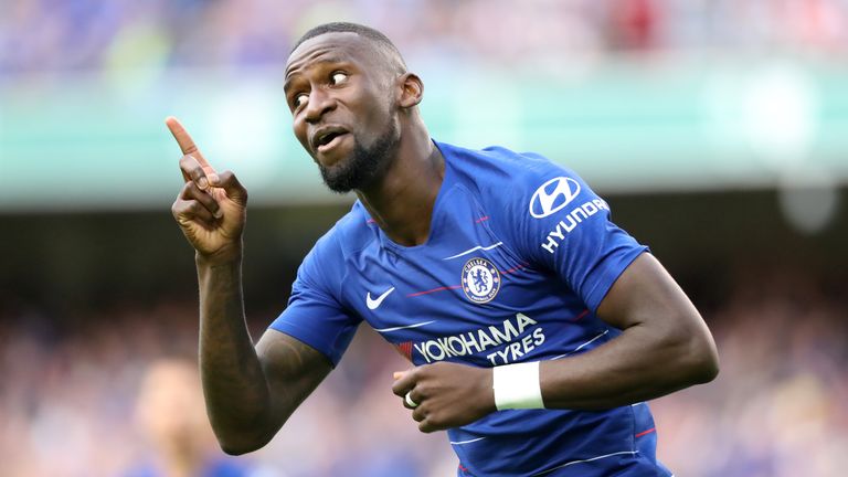 Chelsea's Antonio Rudiger celebrates scoring his side's first goal of the game during the pre-season friendly match against Arsenal