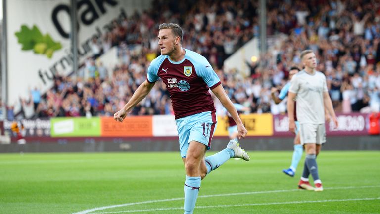 Chris Wood celebrates scoring for Burnley against Aberdeen