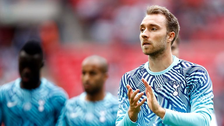 Christian Eriksen during the Premier League match between Tottenham Hotspur and Fulham FC at Wembley Stadium on August 18, 2018 in London, United Kingdom.