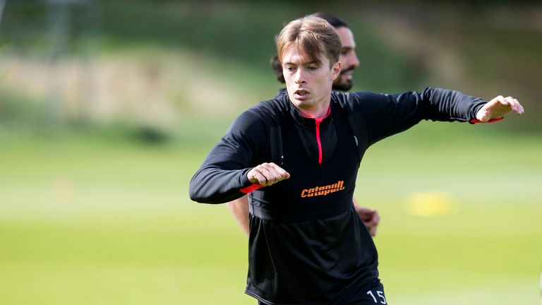 Hearts' Craig Wighton trains with his new team-mates