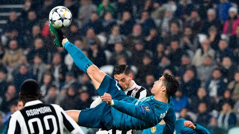 Cristiano Ronaldo&#39;s overhead kick helped Real Madrid to a 3-0 win at Juventus in April