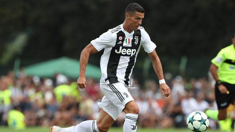 Cristiano Ronaldo in action during the pre-season friendly between Juventus and Juventus B on August 12, 2018