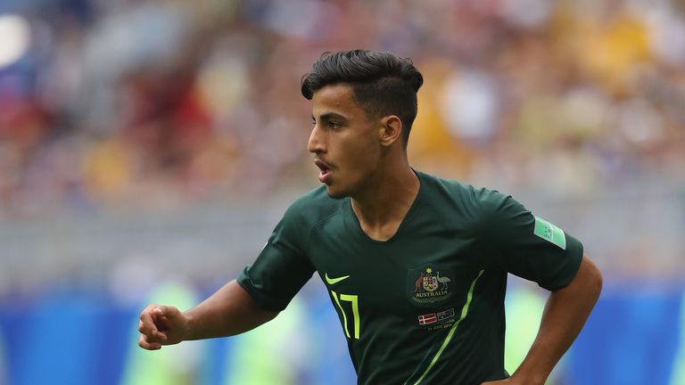 Daniel Arzani playing for Australia at the 2018 World Cup