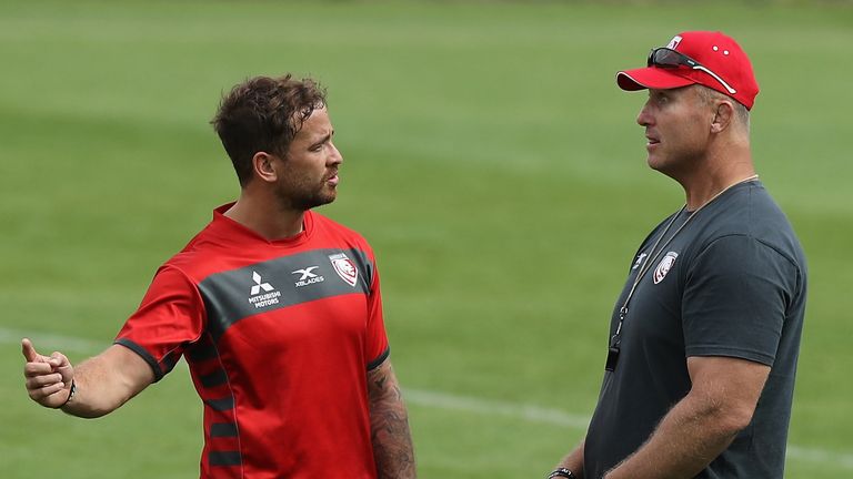 Danny Cipriani and head coach Johan Ackermann at Gloucester pre-season training