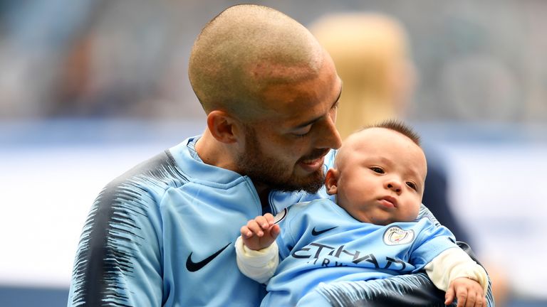 David Silva introduced his baby son Mateo to the Manchester City crowd on Sunday