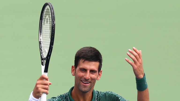 Novak Djokovic celebrates victory over Peter Polansky