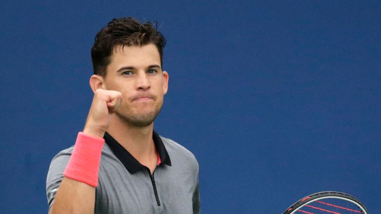 Dominic Thiem of Austria celebrates his victory over Taylor Fritz of the US (off frame) during their 2018 US Open men's round 3 match August 31, 2018 in New York.