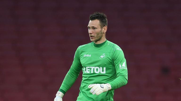  Erwin Mulder of Swansea during the match between Arsenal U23 and Swansea U23 at Emirates Stadium on April 13, 2018 in London, England