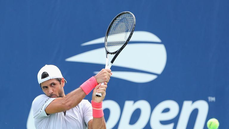 Fernando Verdasco Spain returns the ball in his men's singles first round match against Feliciano Lopez of Spain on Day One of the 2018 US Open at the USTA Billie Jean King National Tennis Center on August 27, 2017 in the Flushing neighborhood of the Queens borough of New York City. 