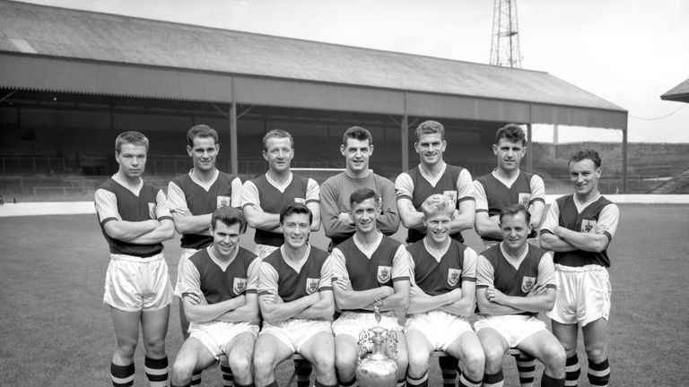 The Burnley team that won the old First Division in 1960. Jimmy McIlroy is second from left in the front row