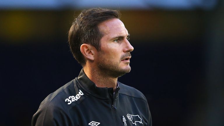 Derby County manager Frank Lampard during the Carabao Cup, First Round match against Oldham Athletic at Boundary Park