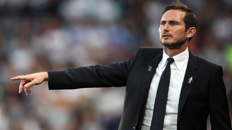 Derby County manager Frank Lampard during the Sky Bet Championship match at Pride Park on August 21, 2018
