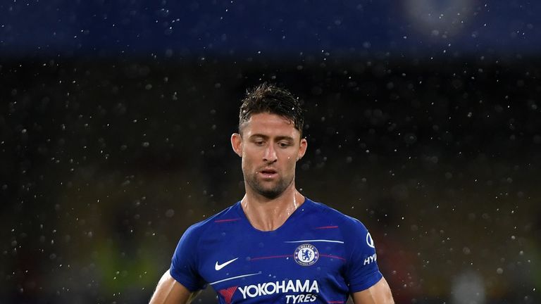 Gary Cahill of Chelsea in action during the pre-season friendly match between Chelsea and Lyon at Stamford Bridge on August 7, 2018 in London, England