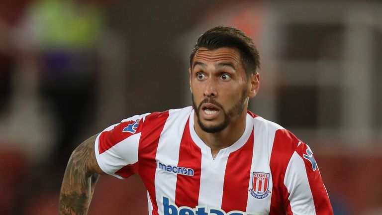 Geoff Cameron during the pre-season friendly match between Stoke City and Wolverhampton Wanderers at the Bet365 Stadium on July 25, 2018 in Stoke on Trent, England.