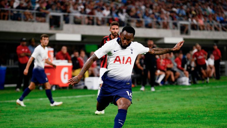 Georges-Kevin N'Koudou takes a shot on goal during the International Champions Cup match between AC Milan and Tottenham Hotspur at US Bank Stadium