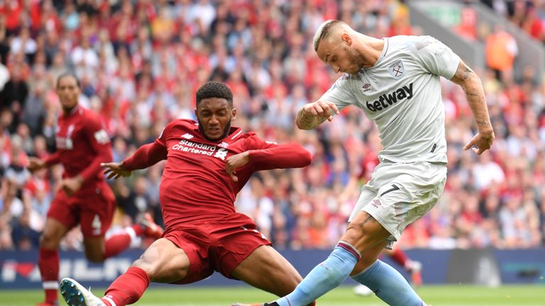 Joe Gomez in action in Liverpool&#39;s 4-0 win over West Ham