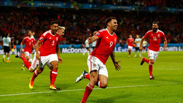 Hal Robson-Kanu during the UEFA EURO 2016 quarter final match between Wales and Belgium at Stade Pierre-Mauroy on July 1, 2016 in Lille, France