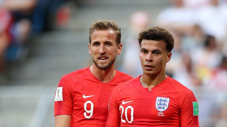 Harry Kane and Dele Alli during the 2018 FIFA World Cup, Quarter-Final between Sweden and England at Samara Arena on July 7, 2018