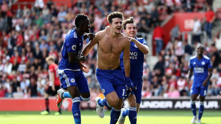 Harry Maguire celebrates his injury-time winner