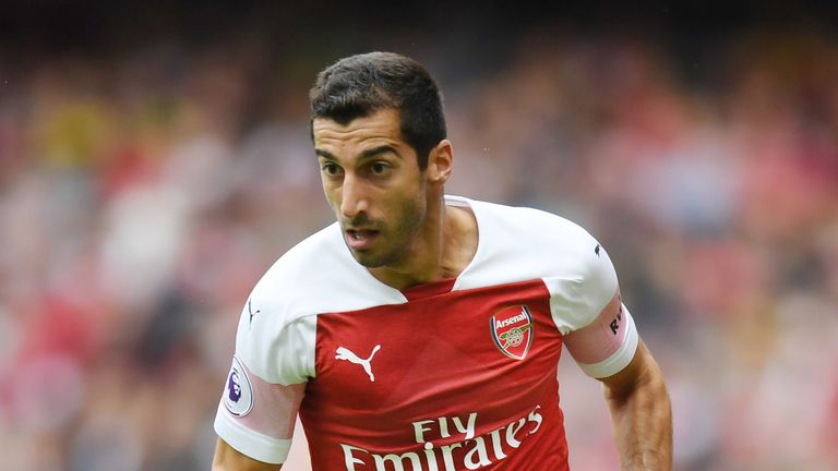 Henrikh Mkhitaryan in action during the Premier League match between Arsenal and Manchester City at the Emirates Stadium