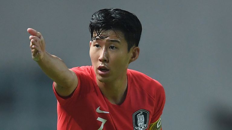 South Korea&#39;s captain Son Heung-min gestures during the men&#39;s football round of 16 match between Iran and South Korea at the 2018 Asian Games in Cikarang on August 23, 2018.