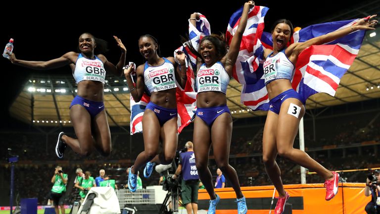 GB's women's relay sprinters celebrate gold in Berlin