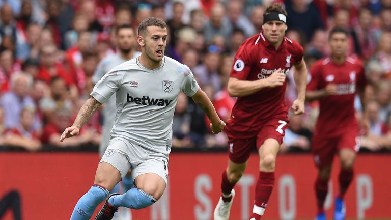 Jack Wilshere in action for West Ham against Liverpool