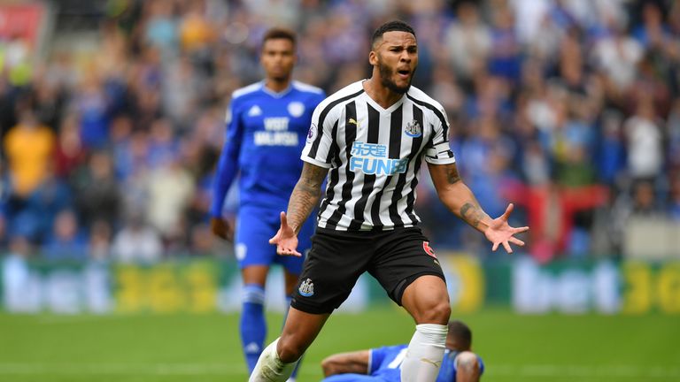 Jamaal Lascelles of Newcastle United reacts during the Premier League match between Cardiff City