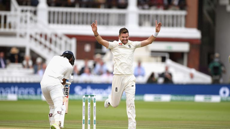 James Anderson during day 4 of the Second Test Match between England and India at Lord&#39;s Cricket Ground on August 12, 2018 in London, England.