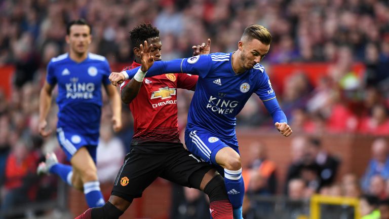 James Maddison and Fred in action at Old Trafford