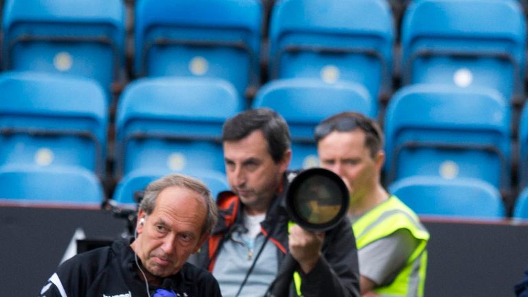 Rangers Jamie Murphy lies injured during the Betfed Cup Second Round match at Rugby Park, Kilmarnock. PRESS ASSOCIATION Photo. Picture date: Sunday August 19, 2018. See PA story SOCCER Kilmarnock. Photo credit should read: Jeff Holmes/PA Wire. EDITORIAL USE ONLY   