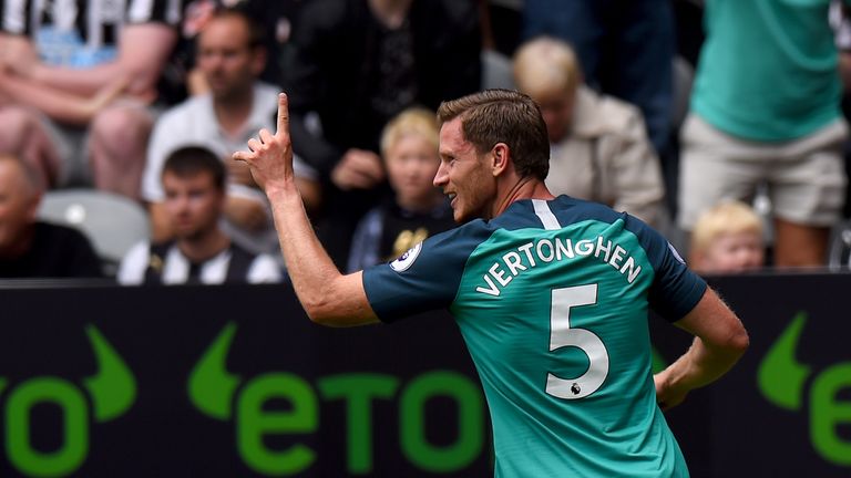Tottenham's Jan Vertonghen celebrates his opening goal