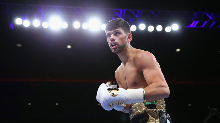 Joe Cordina duing his victory over Jose Aguilar in the Super-Featherweight contest between Joe Cordina and Jose Aguilar at Echo Arena on April 22, 2017